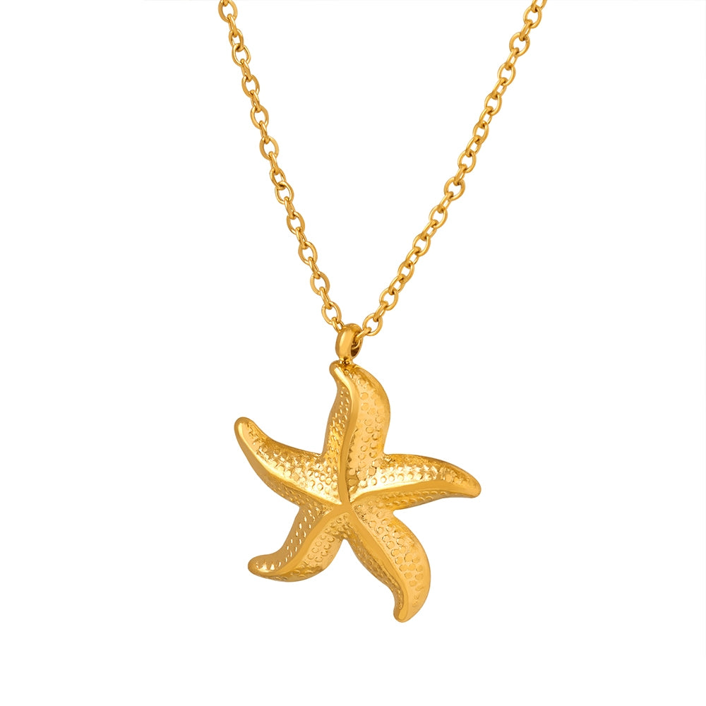 18k Gold Plated Starfish Pendant Necklace - Minimalist Titanium Steel Design