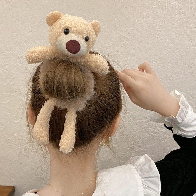 Cute Bear Plush Hair Tie and Headband Set