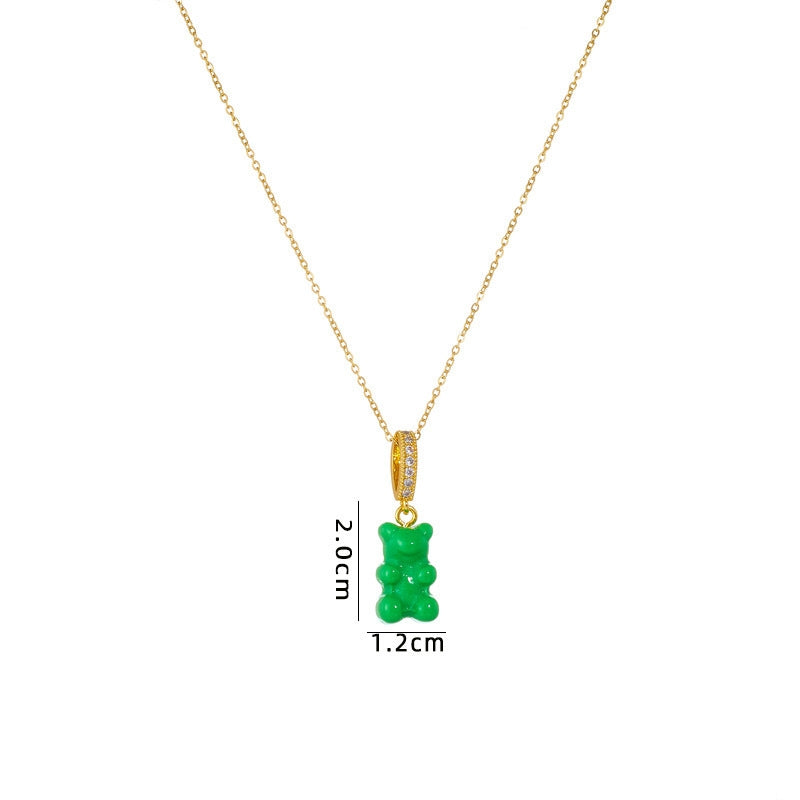 Colorful Bear Resin Zircon Pendant Necklace for Women and Men