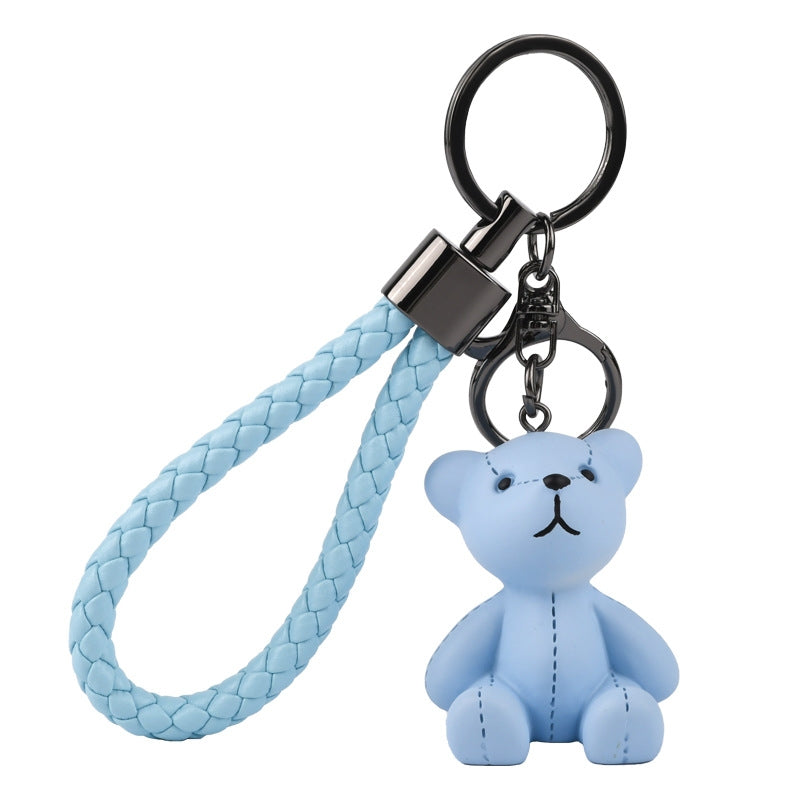 Cute Bear Resin Keychain Pendant - Cartoon Woven Strap Teddy Bear Car Charm