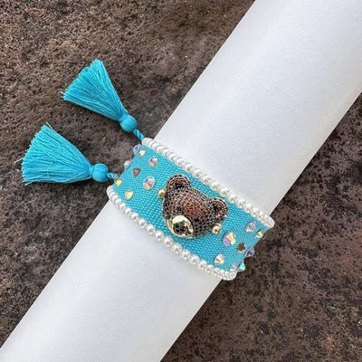 Cute Bear Cartoon Diamond-Studded Woven Tassel Bracelet