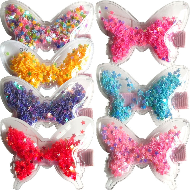 Cute Butterfly Bow Hair Clip for Kids - Shiny Ribbon Duckbill Hair Accessory