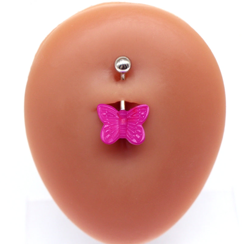 Cute Butterfly Stainless Steel Arylic White Gold Plated Belly Ring In Bulk