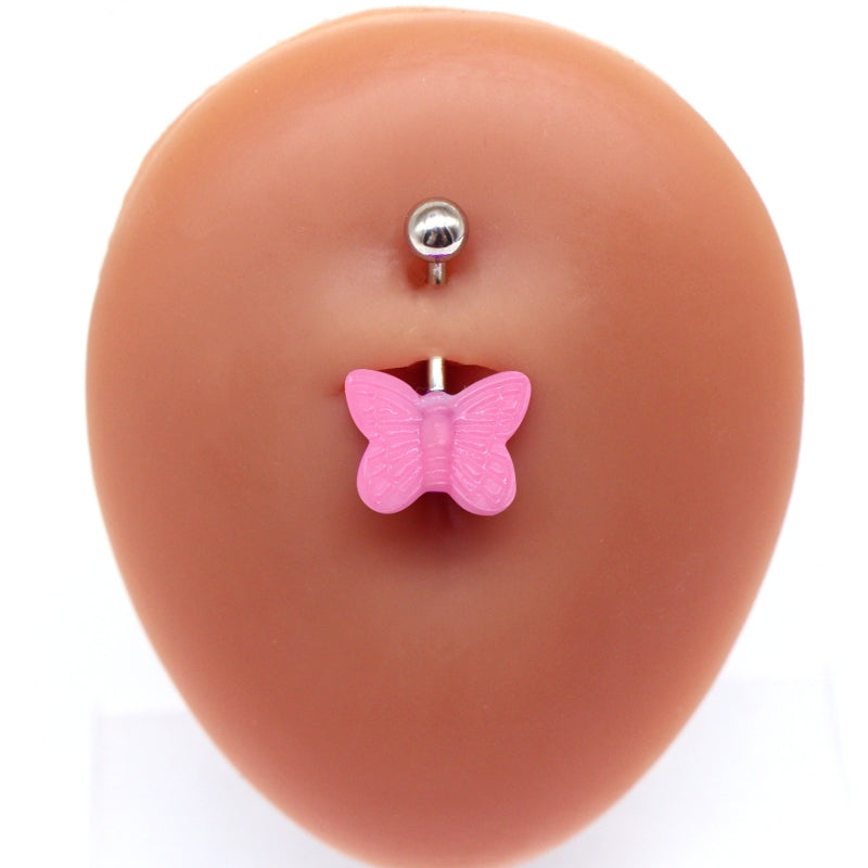 Cute Butterfly Stainless Steel Arylic White Gold Plated Belly Ring In Bulk