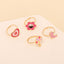 Cute Cartoon Enamel Ring Set with Flower and Mushroom Design