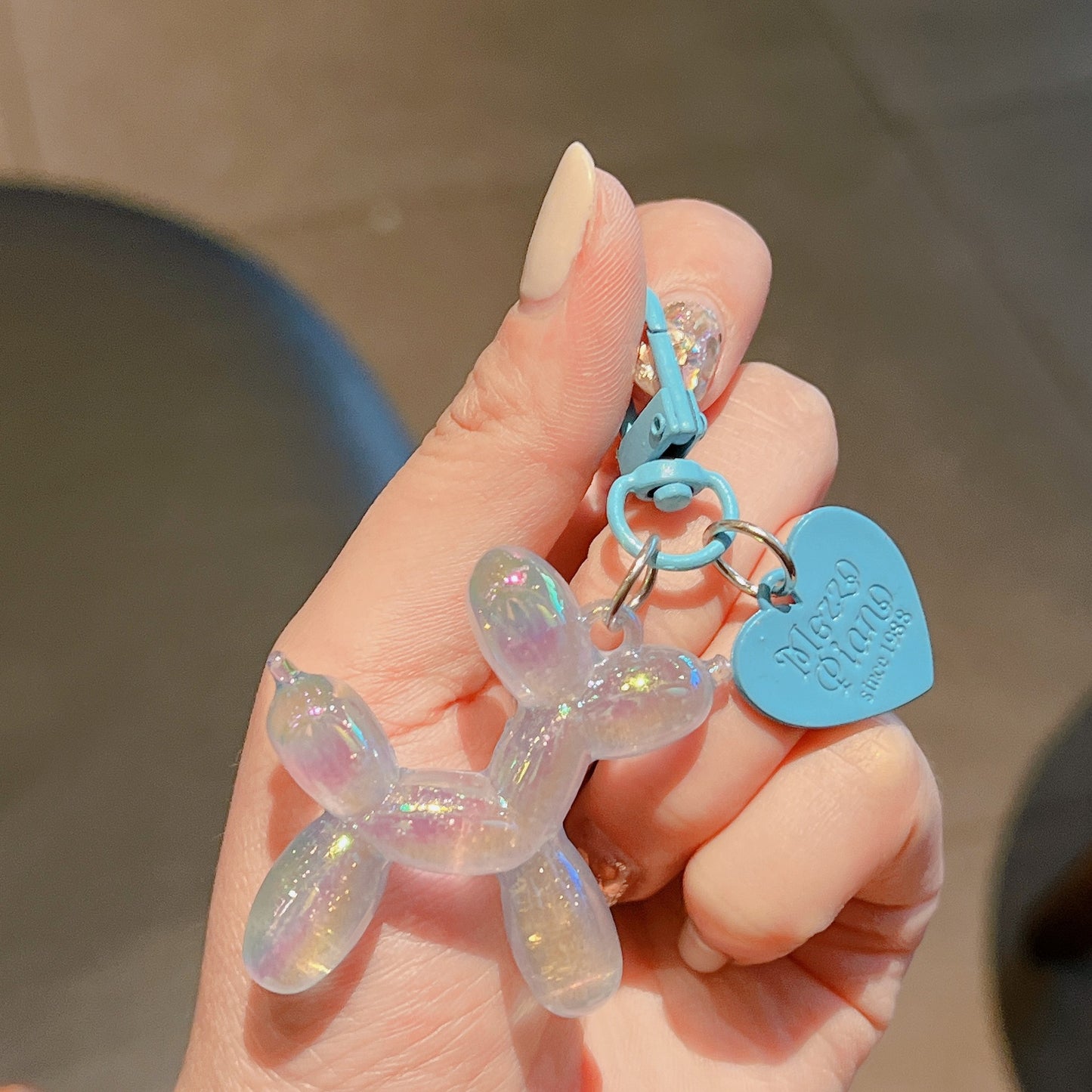 Cute Cartoon Heart & Balloon Dog Acrylic Keychain with Glitter Charm