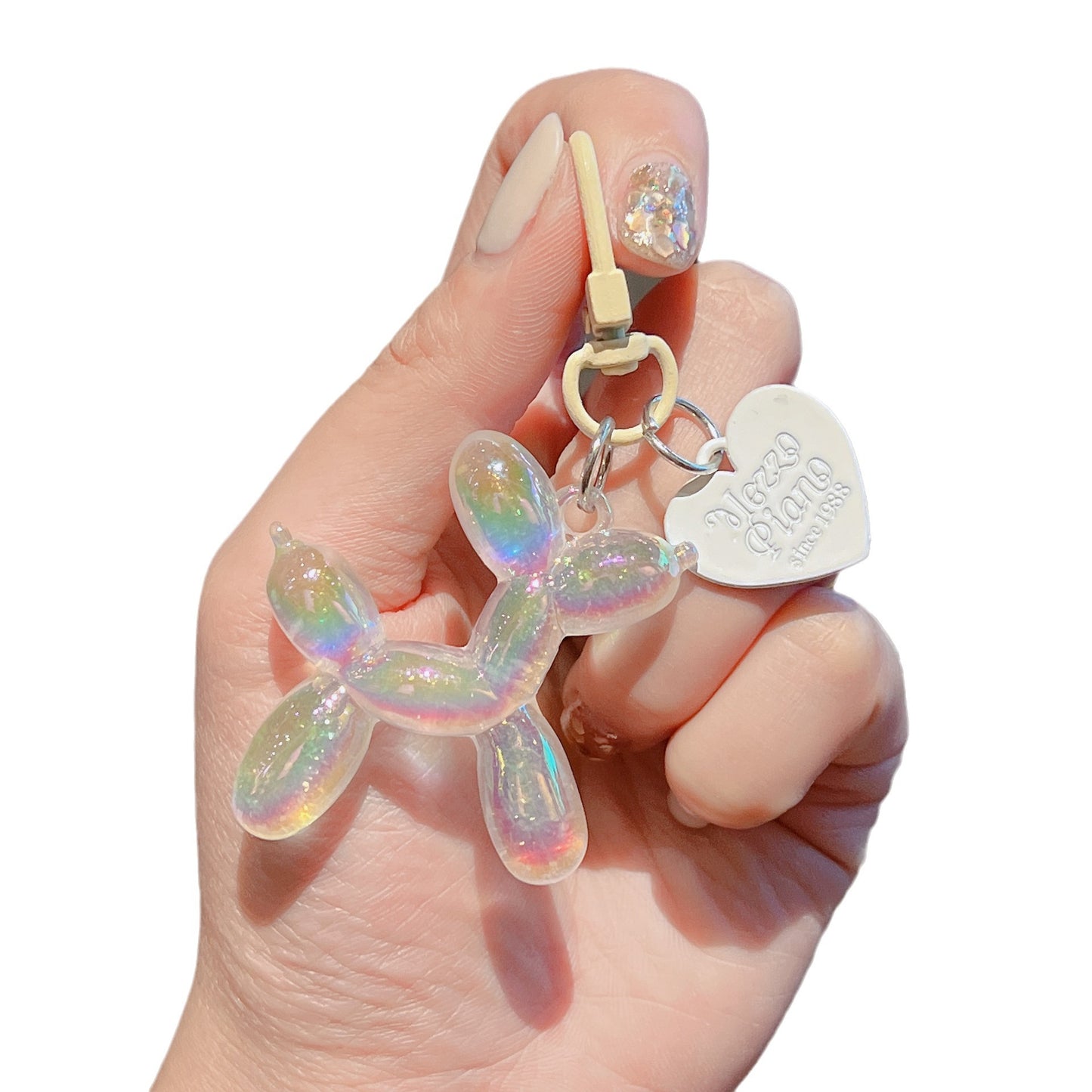 Cute Cartoon Heart & Balloon Dog Acrylic Keychain with Glitter Charm