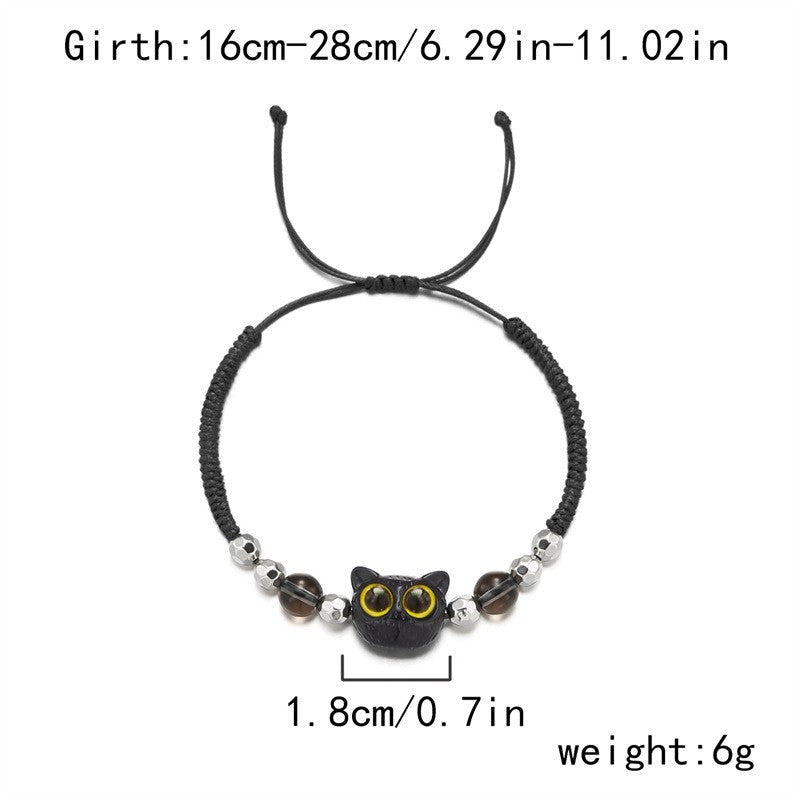 Cute Black Cat Resin Rope Unisex Handwoven Bracelet