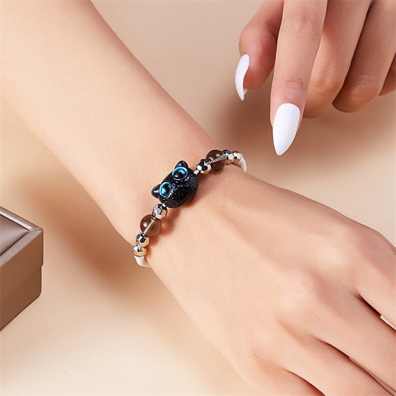 Cute Black Cat Resin Rope Unisex Handwoven Bracelet