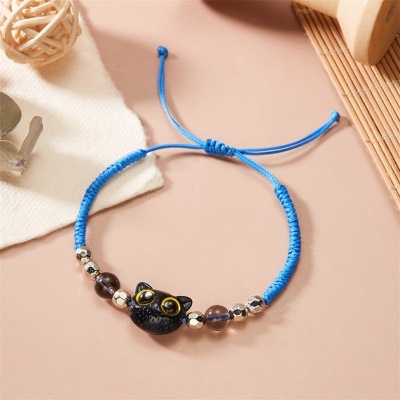 Cute Black Cat Resin Rope Unisex Handwoven Bracelet