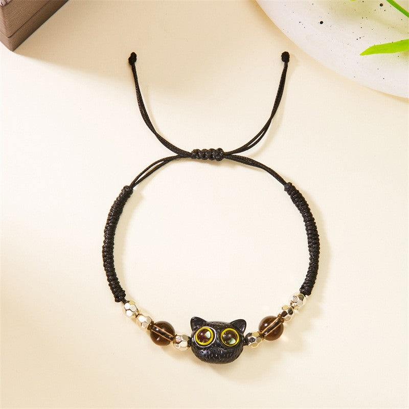 Cute Black Cat Resin Rope Unisex Handwoven Bracelet