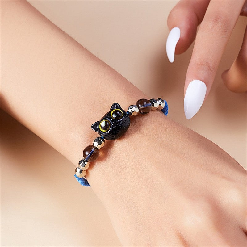 Cute Black Cat Resin Rope Unisex Handwoven Bracelet