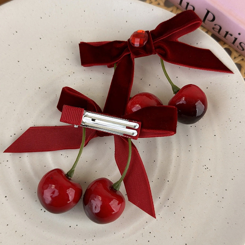 Cherry Velvet Bowknot Hair Clip