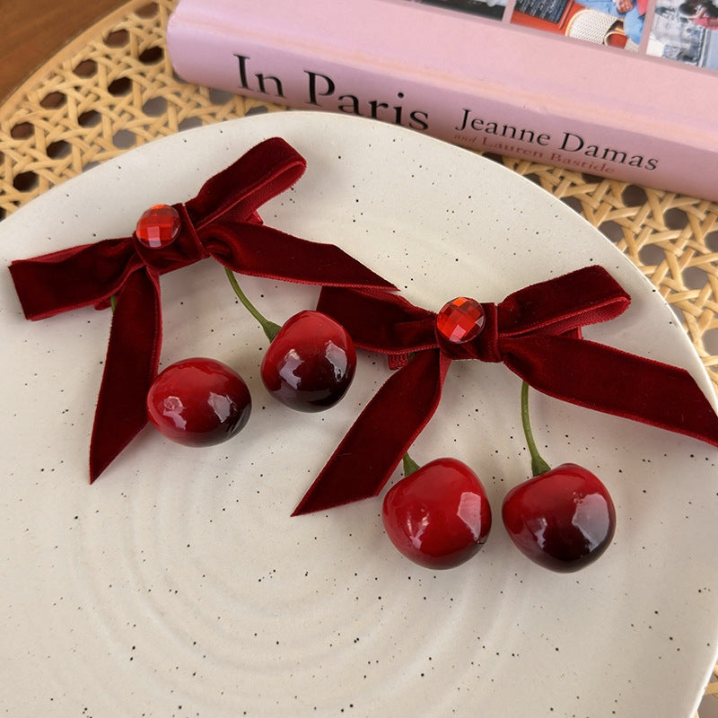 Cherry Velvet Bowknot Hair Clip