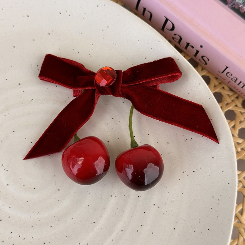 Cherry Velvet Bowknot Hair Clip