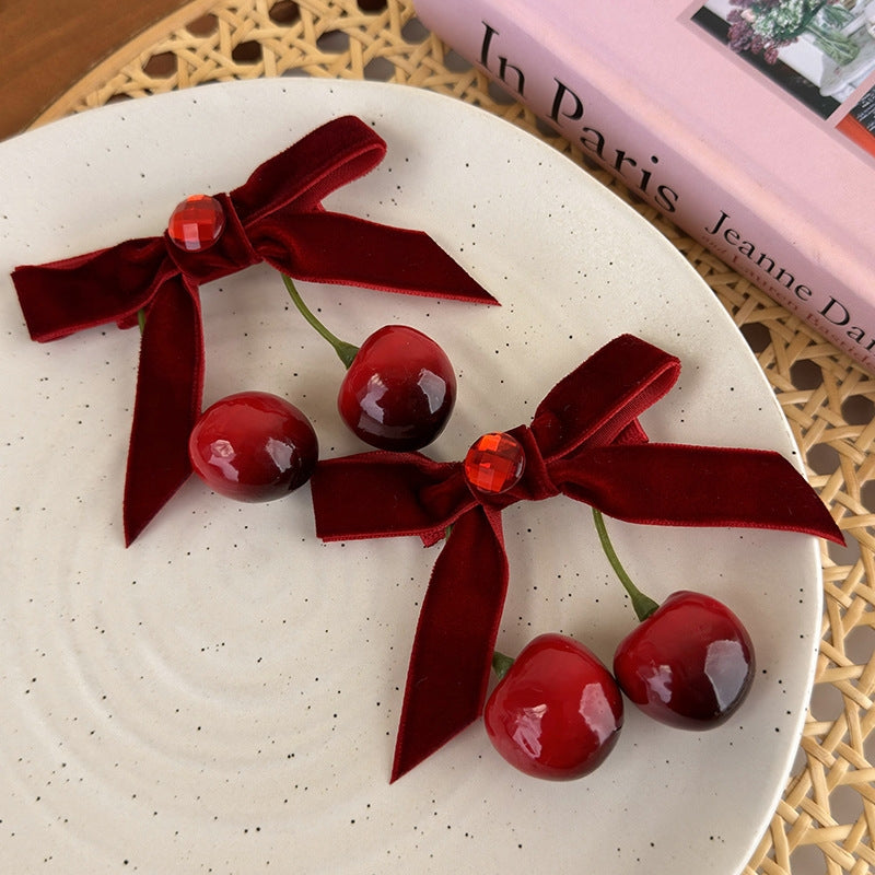 Cherry Velvet Bowknot Hair Clip