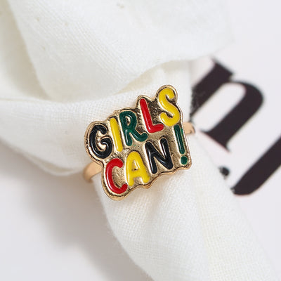 Cute Color Block Adjustable Alloy Letter Rings for Women