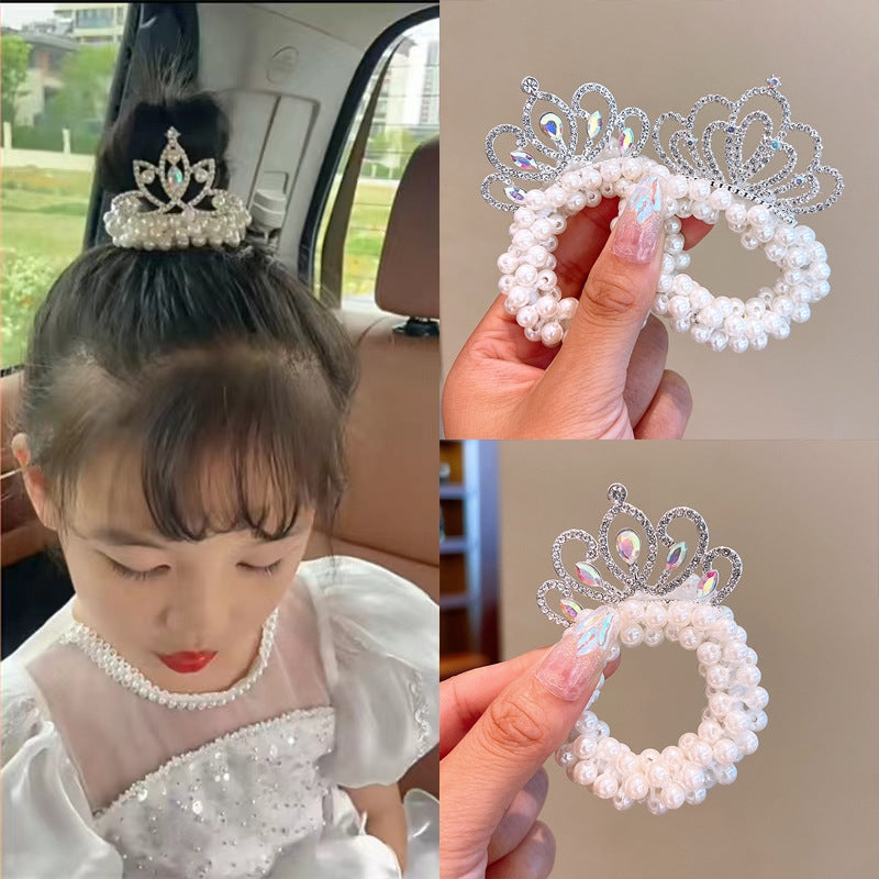 Cute Crown Pearl Rhinestone Hair Tie for Girls