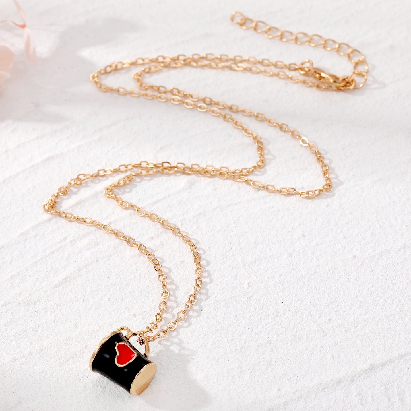 Cute Heart Shape Alloy Plated Pendant Necklace with Colorful Geometric Charm