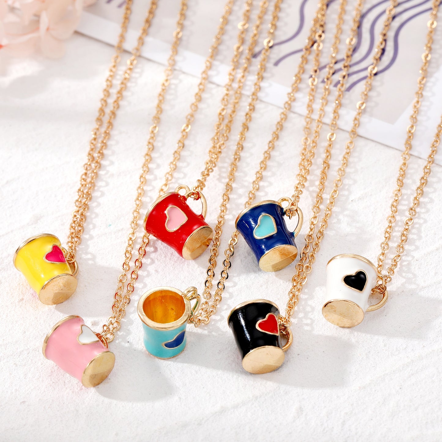 Cute Heart Shape Alloy Plated Pendant Necklace with Colorful Geometric Charm