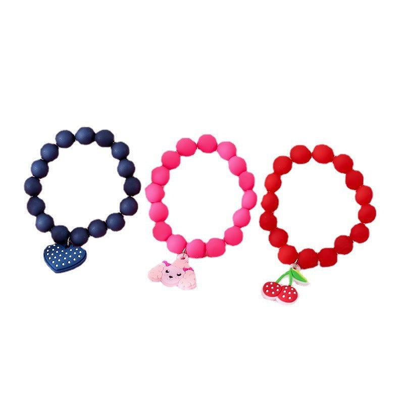 Cute Unicorn and Dog Heart-Shaped Acrylic and Rubber Kids' Bracelet Set - 3 Pieces