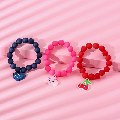 Cute Unicorn and Dog Heart-Shaped Acrylic and Rubber Kids' Bracelet Set - 3 Pieces