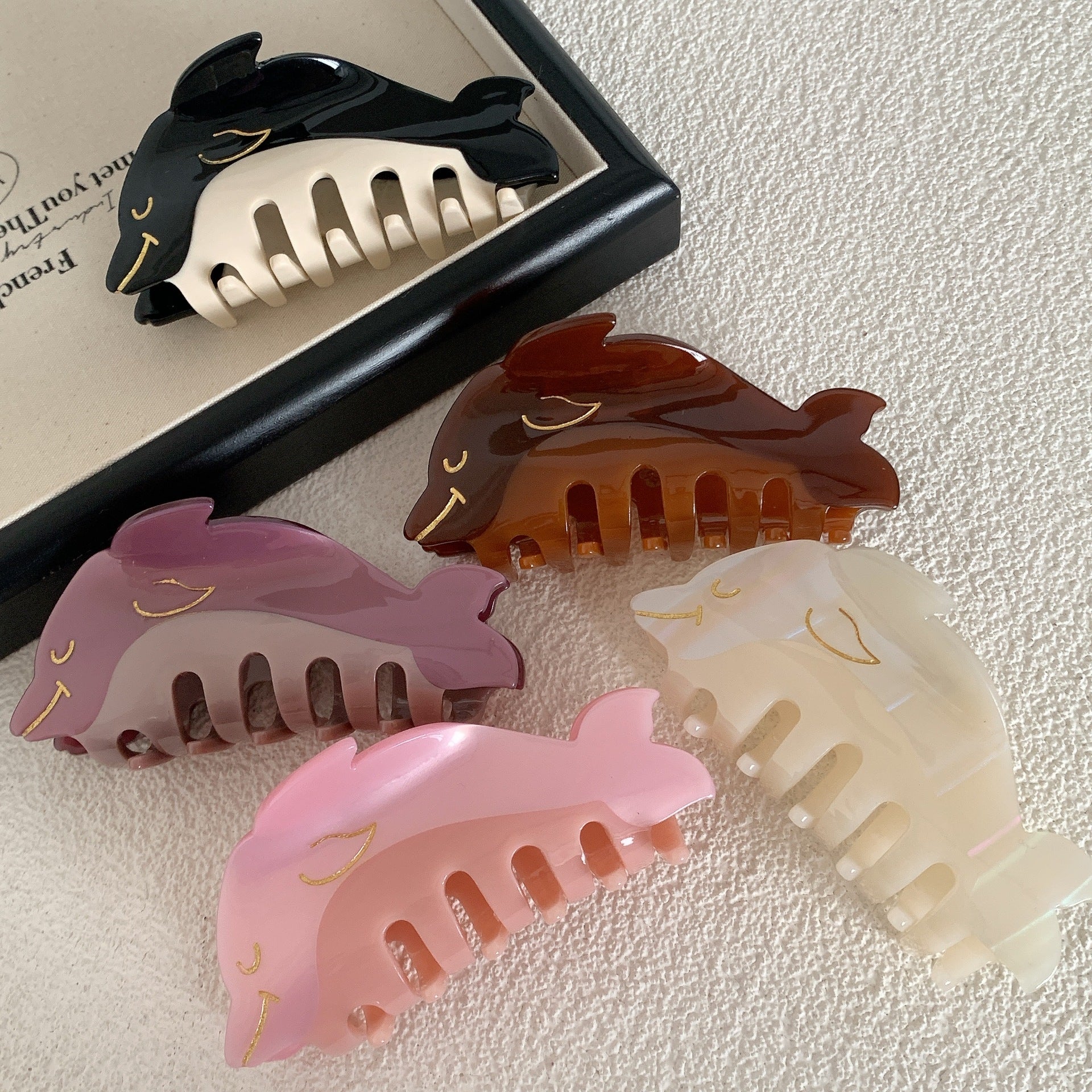 Dolphin and Shark Acetate Hair Claw Clip with Two-Color Stitching Design