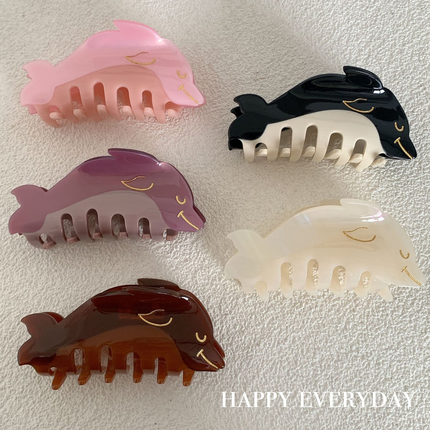 Dolphin and Shark Acetate Hair Claw Clip with Two-Color Stitching Design