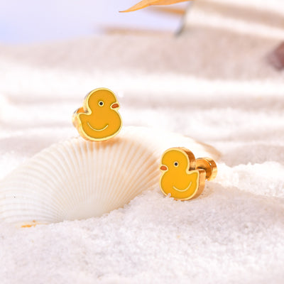 Cute Yellow Duck Epoxy Stainless Steel Stud Earrings for Women