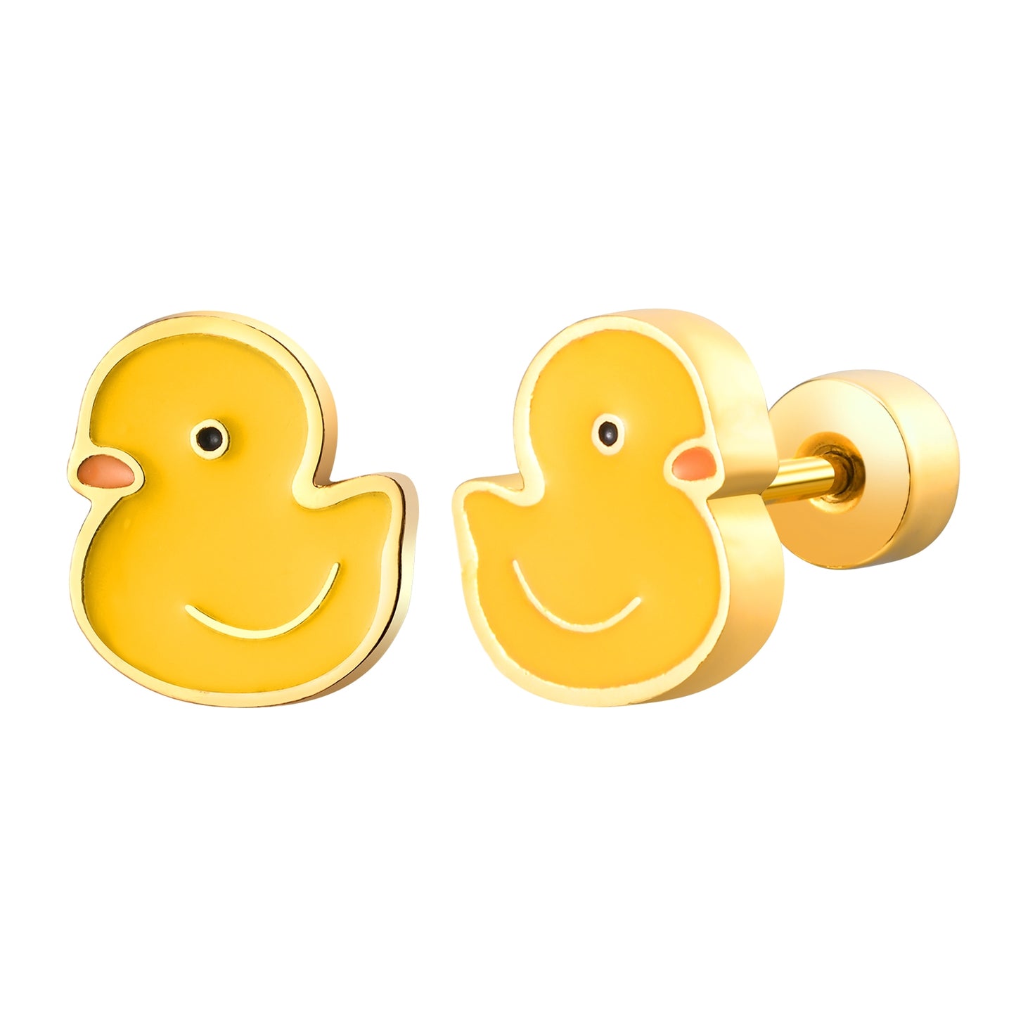 Cute Yellow Duck Epoxy Stainless Steel Stud Earrings for Women