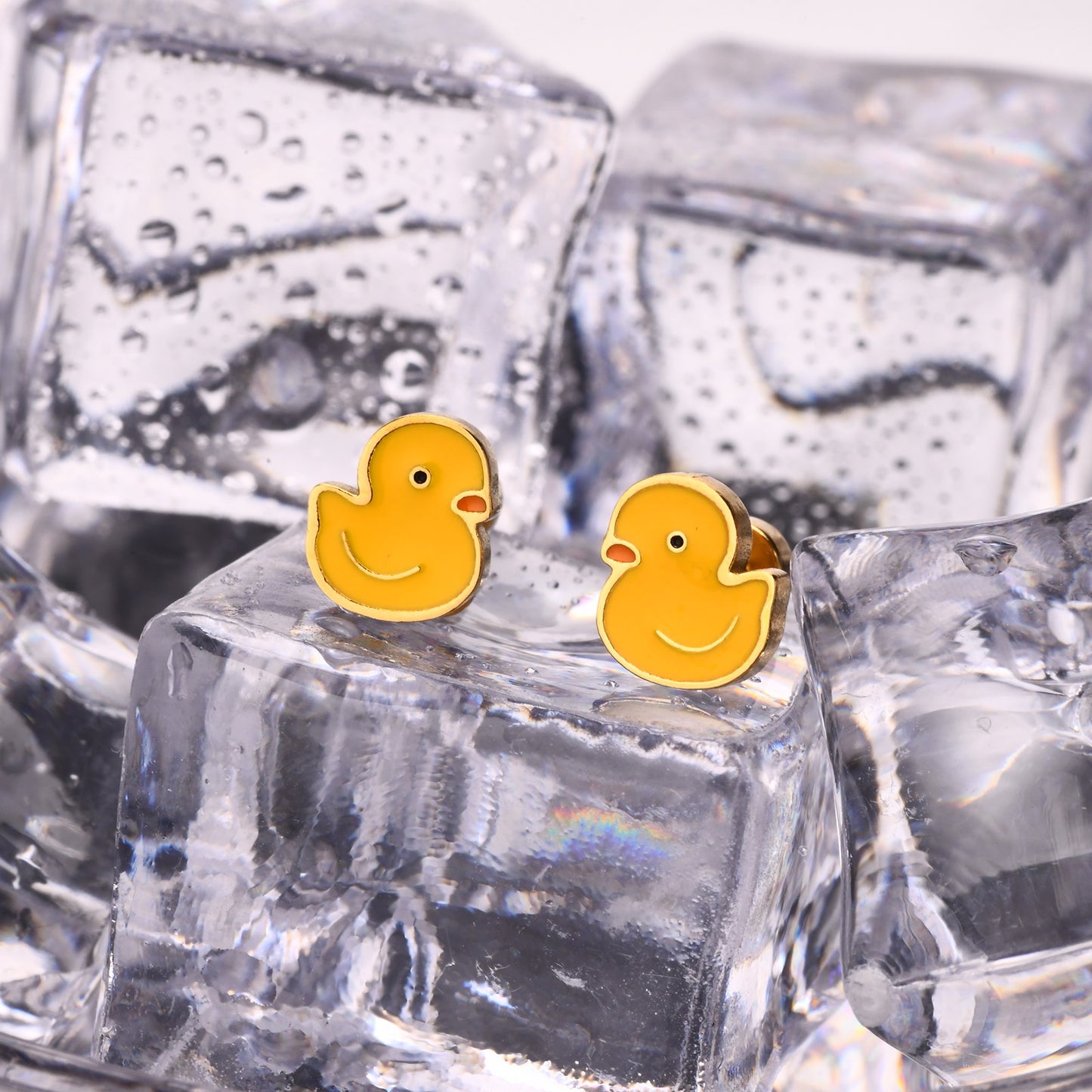 Cute Yellow Duck Epoxy Stainless Steel Stud Earrings for Women