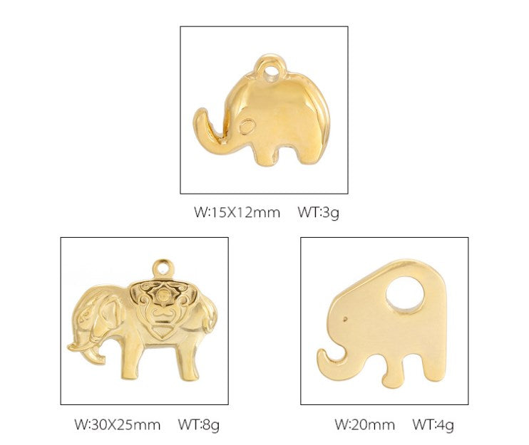 Elephant Pendant Stainless Steel Jewelry - Mirror Polished Hollow Design, Titanium Steel Animal Series Gold Plated Accessories