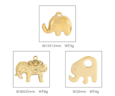 Elephant Pendant Stainless Steel Jewelry - Mirror Polished Hollow Design, Titanium Steel Animal Series Gold Plated Accessories