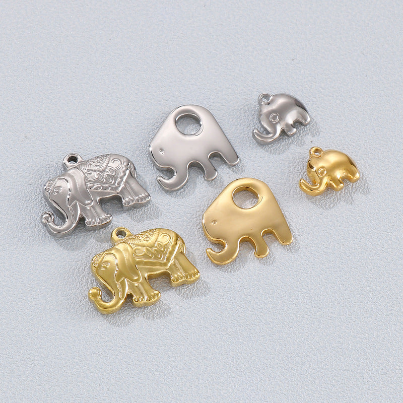 Elephant Pendant Stainless Steel Jewelry - Mirror Polished Hollow Design, Titanium Steel Animal Series Gold Plated Accessories