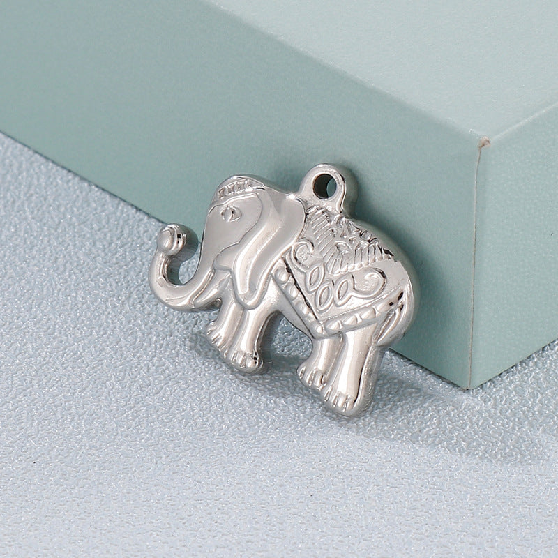 Elephant Pendant Stainless Steel Jewelry - Mirror Polished Hollow Design, Titanium Steel Animal Series Gold Plated Accessories