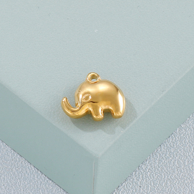 Elephant Pendant Stainless Steel Jewelry - Mirror Polished Hollow Design, Titanium Steel Animal Series Gold Plated Accessories