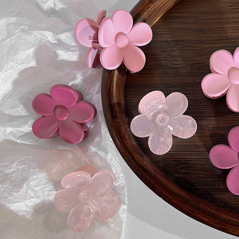 Cute Flower Shaped Pink Plastic Hair Claw Clip for Bangs and Side Hair