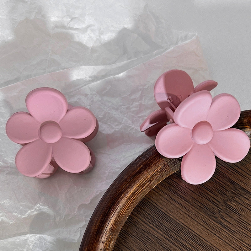 Cute Flower Shaped Pink Plastic Hair Claw Clip for Bangs and Side Hair