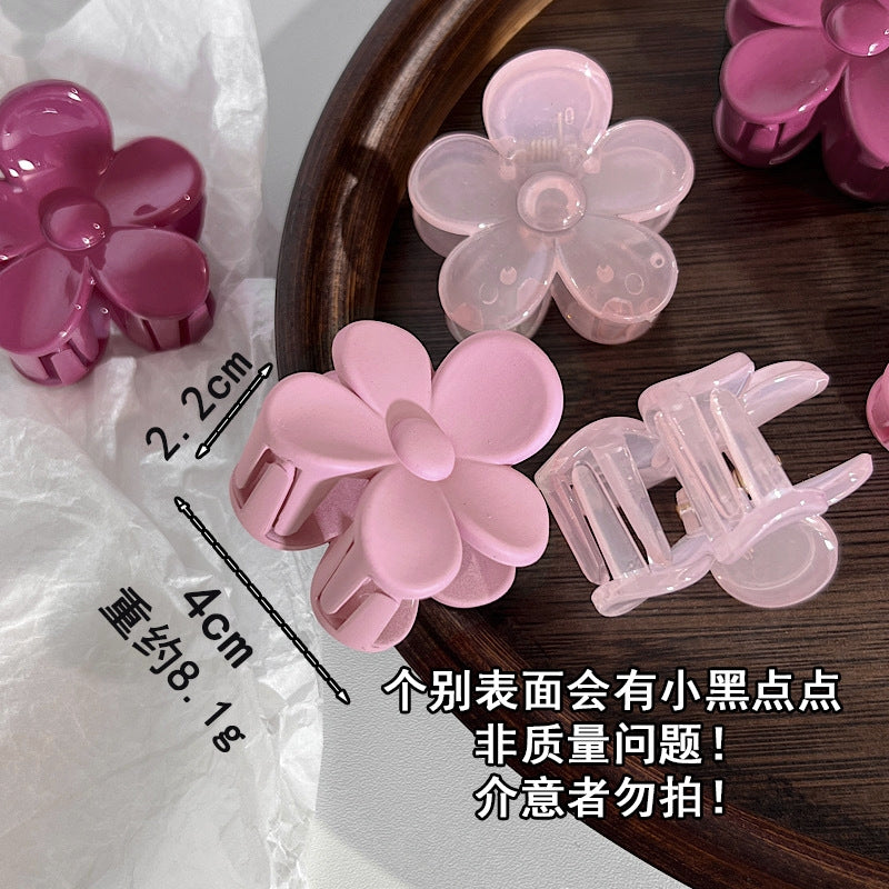 Cute Flower Shaped Pink Plastic Hair Claw Clip for Bangs and Side Hair