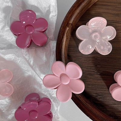 Cute Flower Shaped Pink Plastic Hair Claw Clip for Bangs and Side Hair