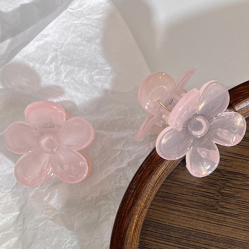 Cute Flower Shaped Pink Plastic Hair Claw Clip for Bangs and Side Hair