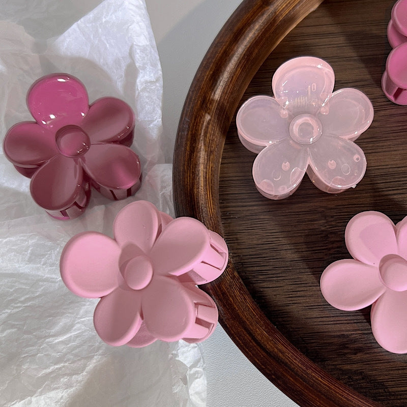 Cute Flower Shaped Pink Plastic Hair Claw Clip for Bangs and Side Hair