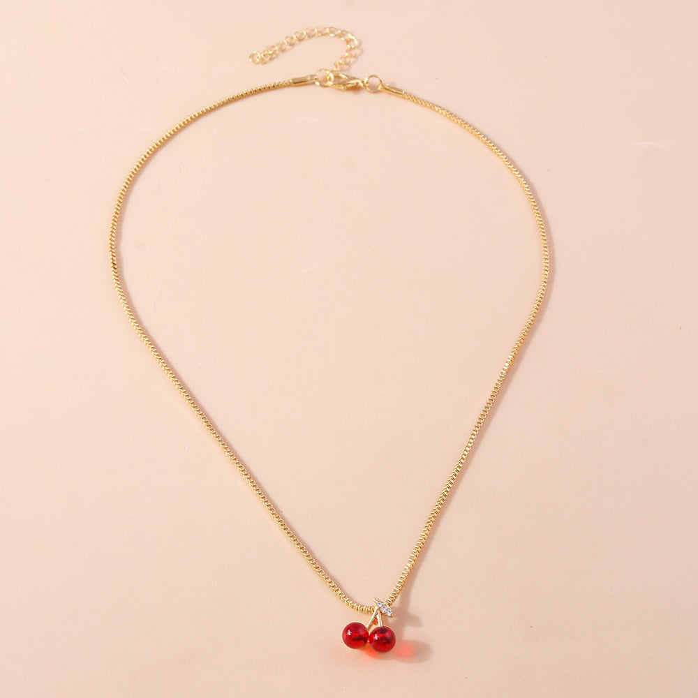 Cute Cherry Zinc Alloy Pendant Necklace for Women