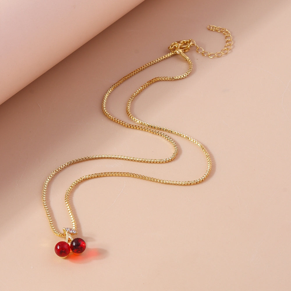 Cute Cherry Zinc Alloy Pendant Necklace for Women