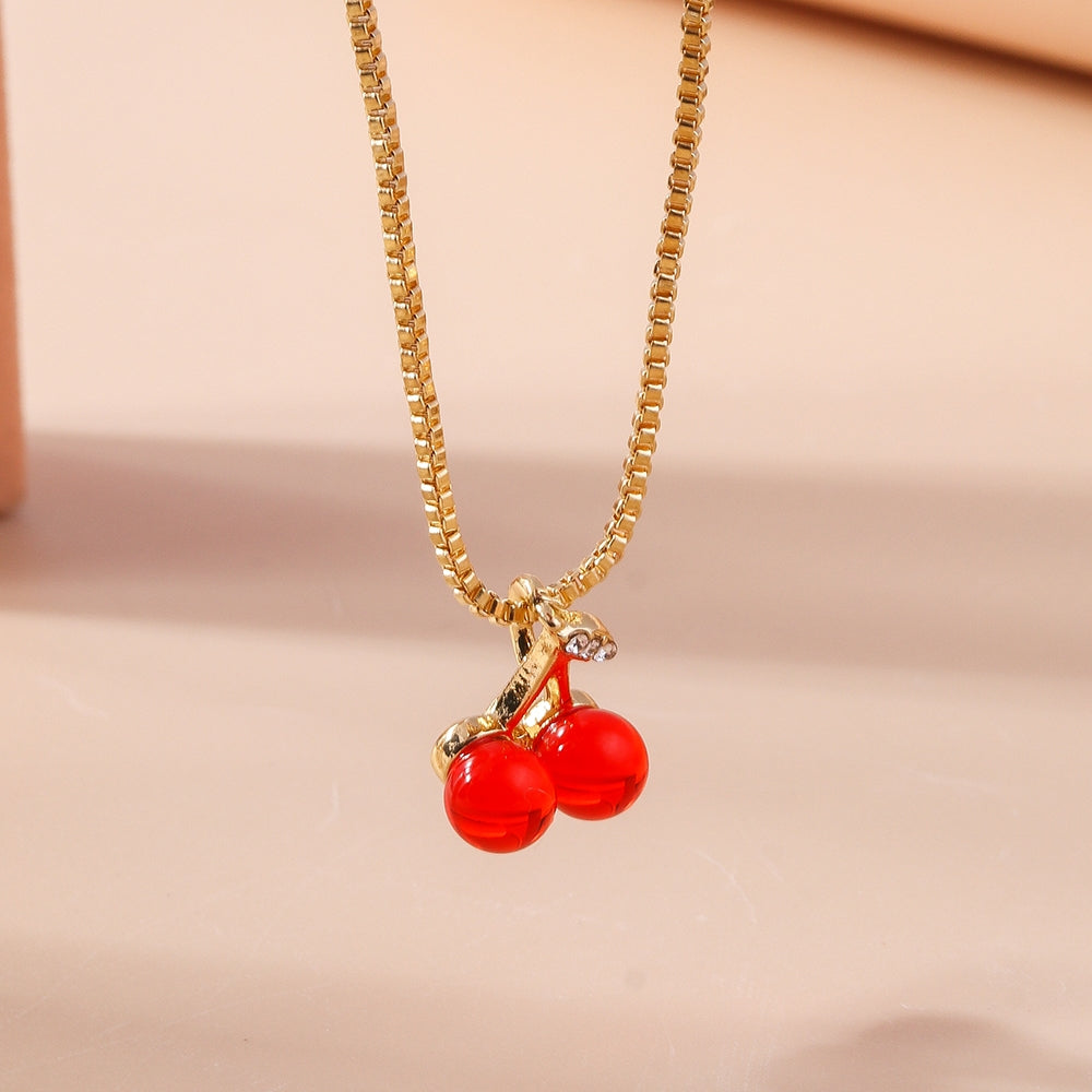 Cute Cherry Zinc Alloy Pendant Necklace for Women