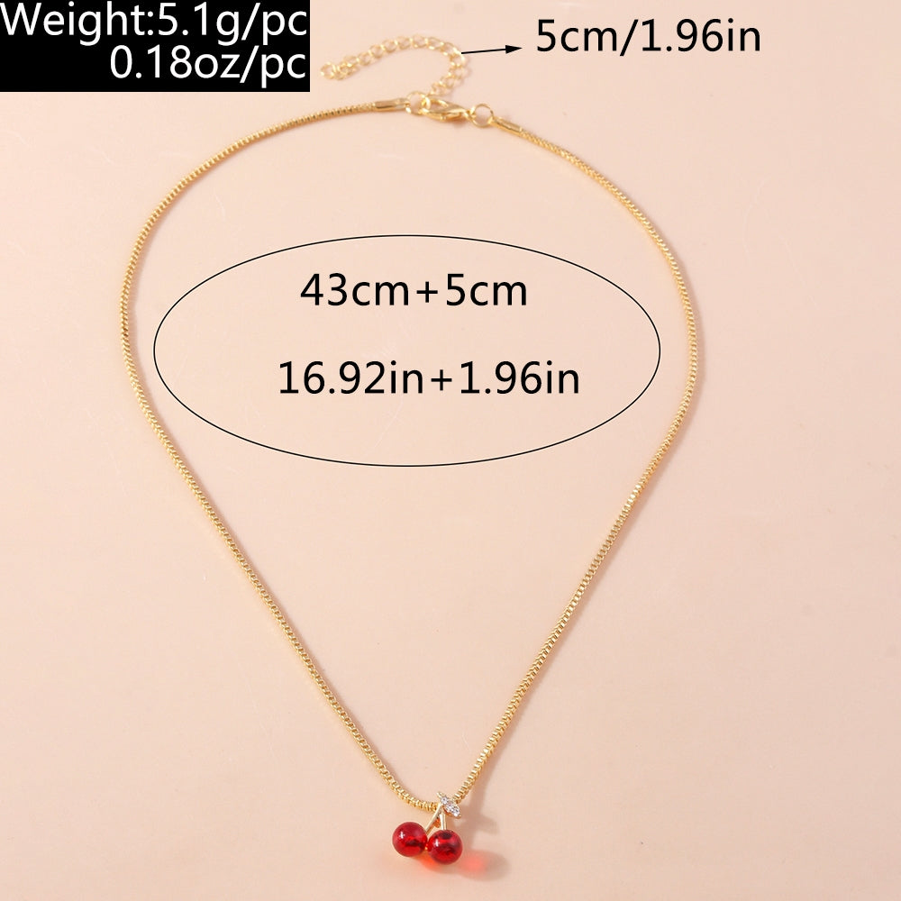 Cute Cherry Zinc Alloy Pendant Necklace for Women