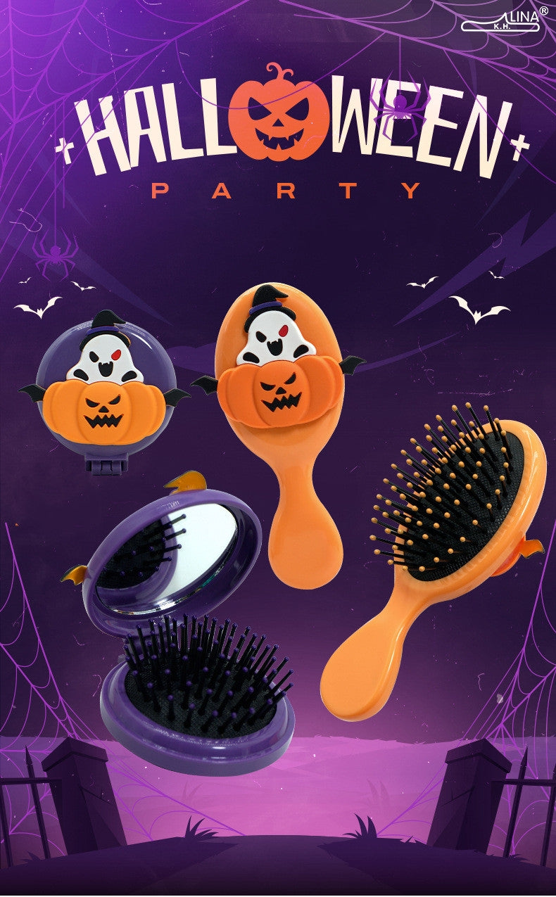 Halloween Multicolor Pumpkin Ghost Foldable Hairdressing Comb - Scalp Massage Cushion Comb