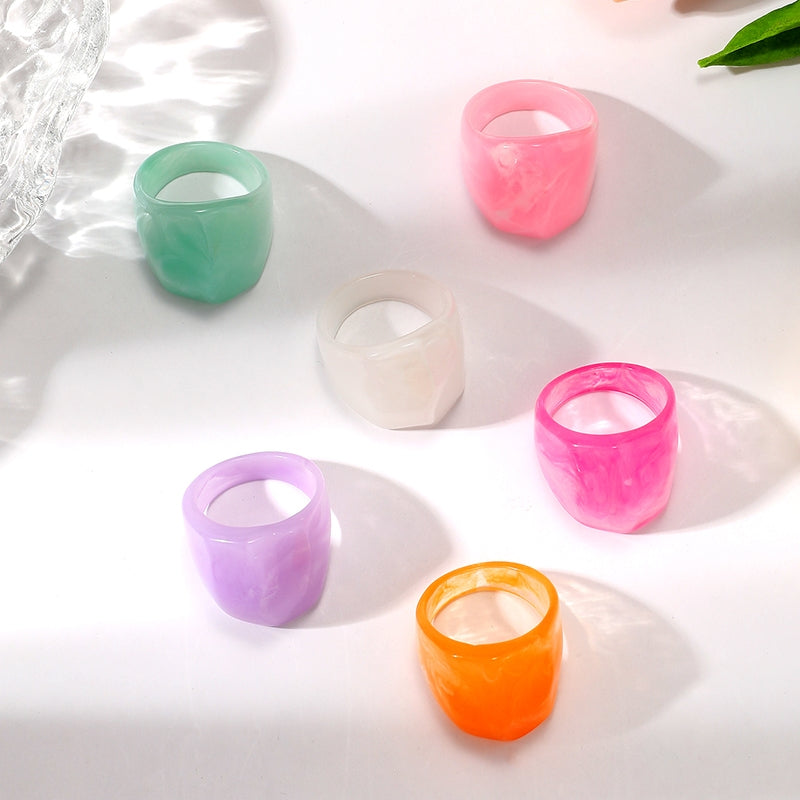 Colorful Geometric Acrylic Unisex Statement Rings