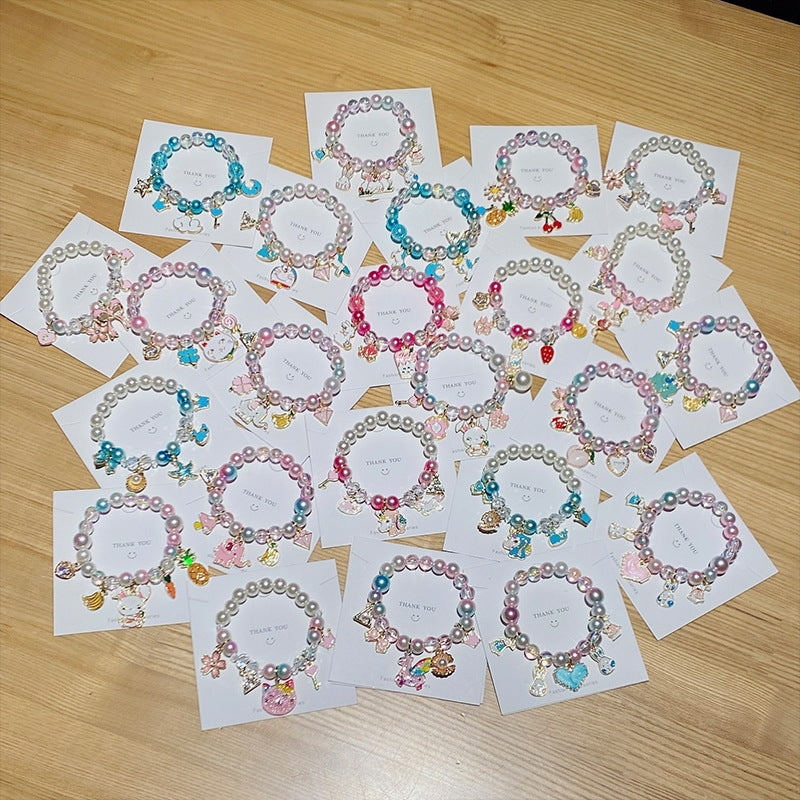 Gradient Color Children's Pearl Cartoon Beaded Bracelet - Kids Hand Accessories