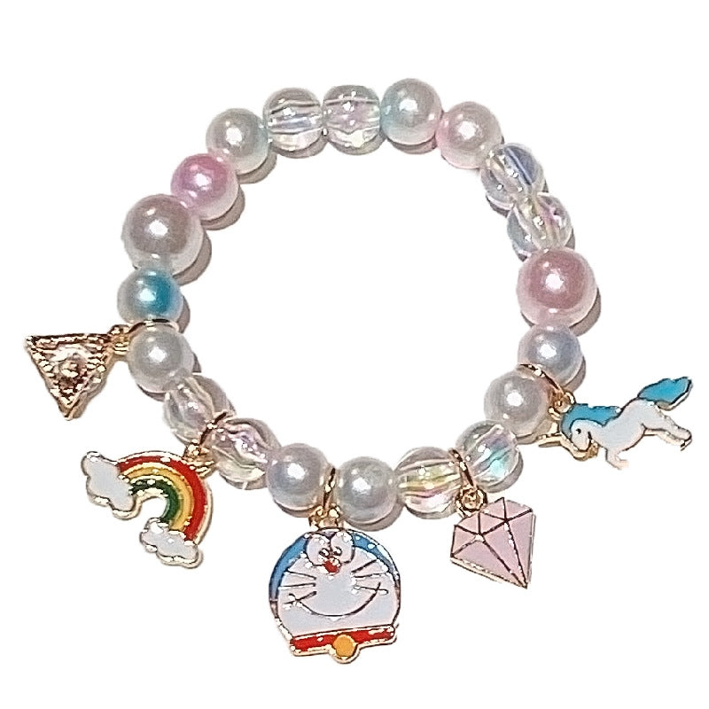 Gradient Color Children's Pearl Cartoon Beaded Bracelet - Kids Hand Accessories